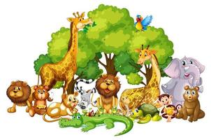 Many cute animals in the park vector