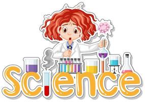 Sticker design with scientist doing experiments and the word Science vector