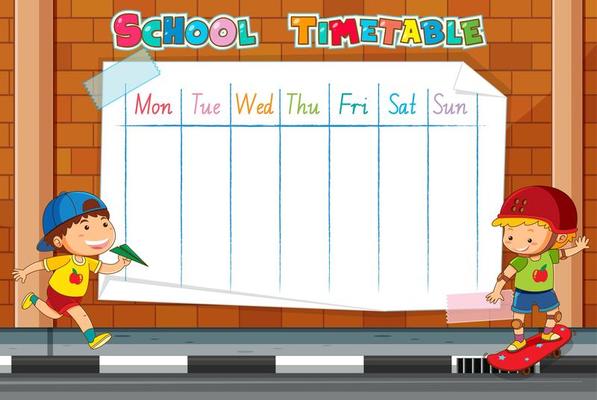 School timetable template on brick wall