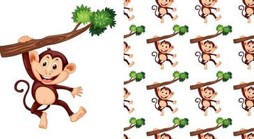 Seamless and isolated monkey hanging on branch pattern vector