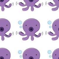 Seamless pattern tile cartoon with octopus vector