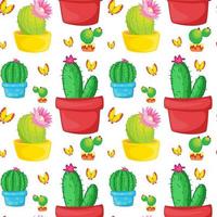 Dibujos animados de azulejos de patrones sin fisuras con cactus y mariposas vector