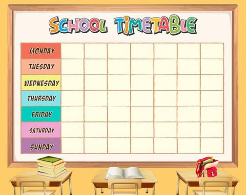 School timetable template with classroom theme