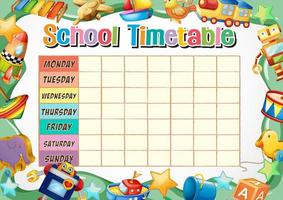 School timetable template with toy theme vector