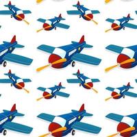 Dibujos animados de azulejos de patrones sin fisuras con avión de juguete vector