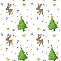 Seamless christmas pattern with trees and reindeer vector