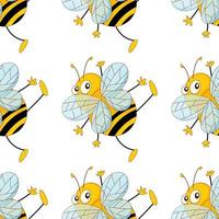 Dibujos animados de azulejos de patrones sin fisuras con las abejas vector