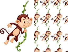 Seamless and isolated monkey on vine pattern vector