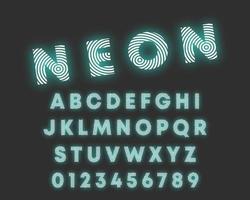 Circular line alphabet font. Letters and numbers neon design vector