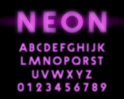 Retro neon alphabet font. Letters and numbers line design vector