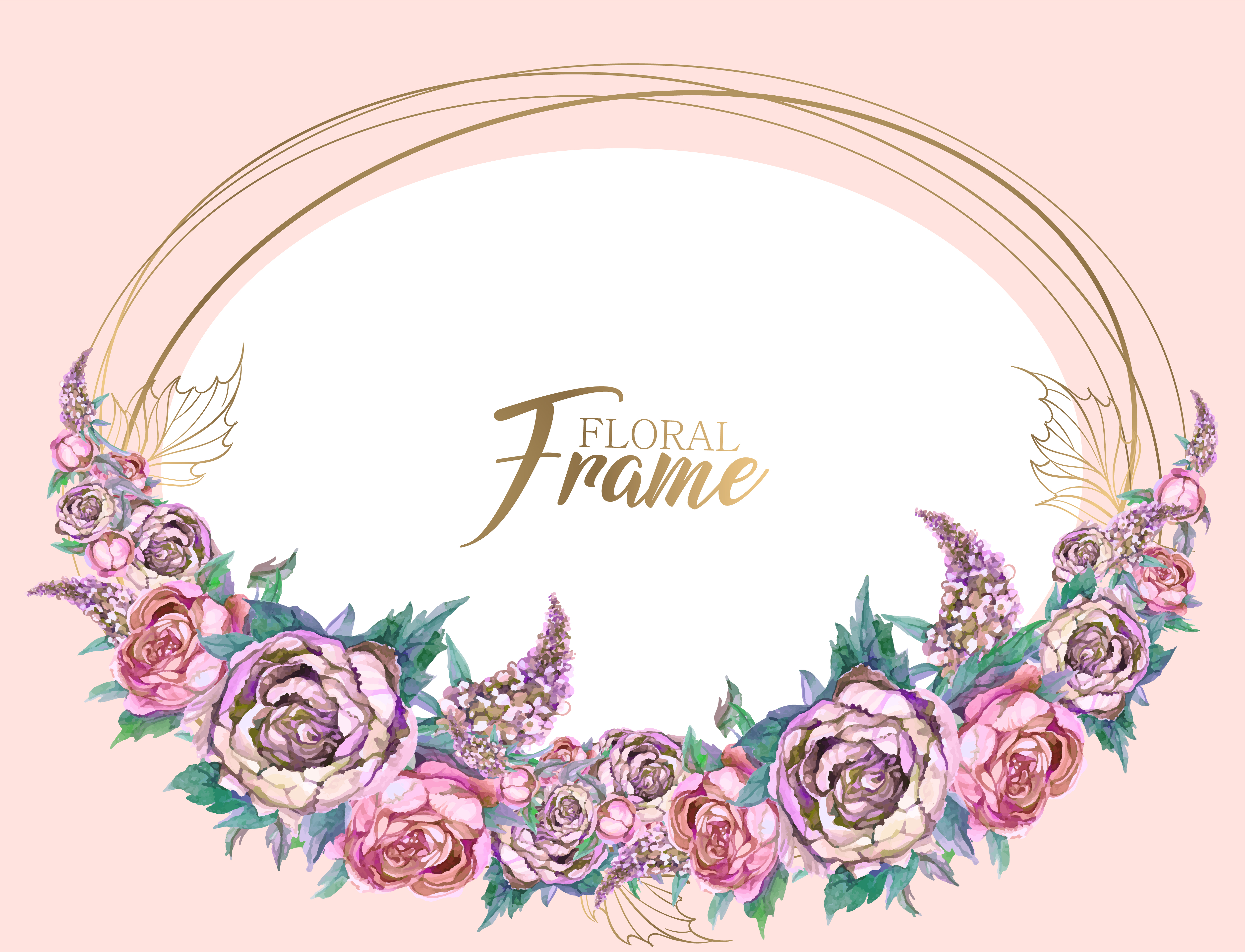 Oval Frame With A Garland Of Peonies And Lilacs Download Free