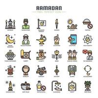 Ramadan Elements Thin Line Color Icons vector