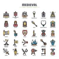 Elementos medievales delgada línea y Pixel Perfect Icons vector