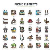 Picnic Elements Thin Line Color Icons vector