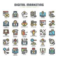 Iconos de línea fina de marketing digital vector