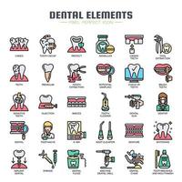 Iconos de color de línea fina de elementos dentales vector