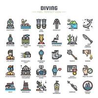 Diving Elements Thin Line  Icons vector