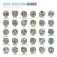 Iconos de línea fina de alojamiento web vector