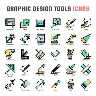 Graphic Design Tools Thin Line Icons