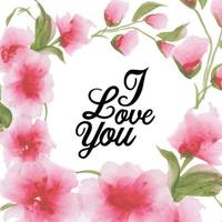 Watercolor Floral Valentine I Love You Background  vector