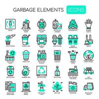 Garbage Elements Thin Line Monochrome Icons vector