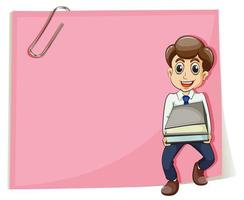 A pink empty paper with a businessman carrying some documents vector