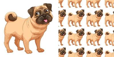 Seamless and isolated pug dog pattern vector