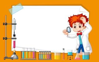 Frame template design with kid in science lab vector