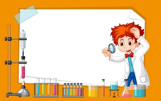 Frame template design with kid in science lab