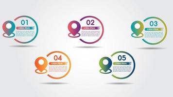 Infographic with 5 steps and colorful pin pointer vector