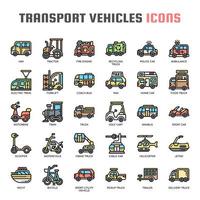 Iconos de línea fina de vehículos de transporte vector