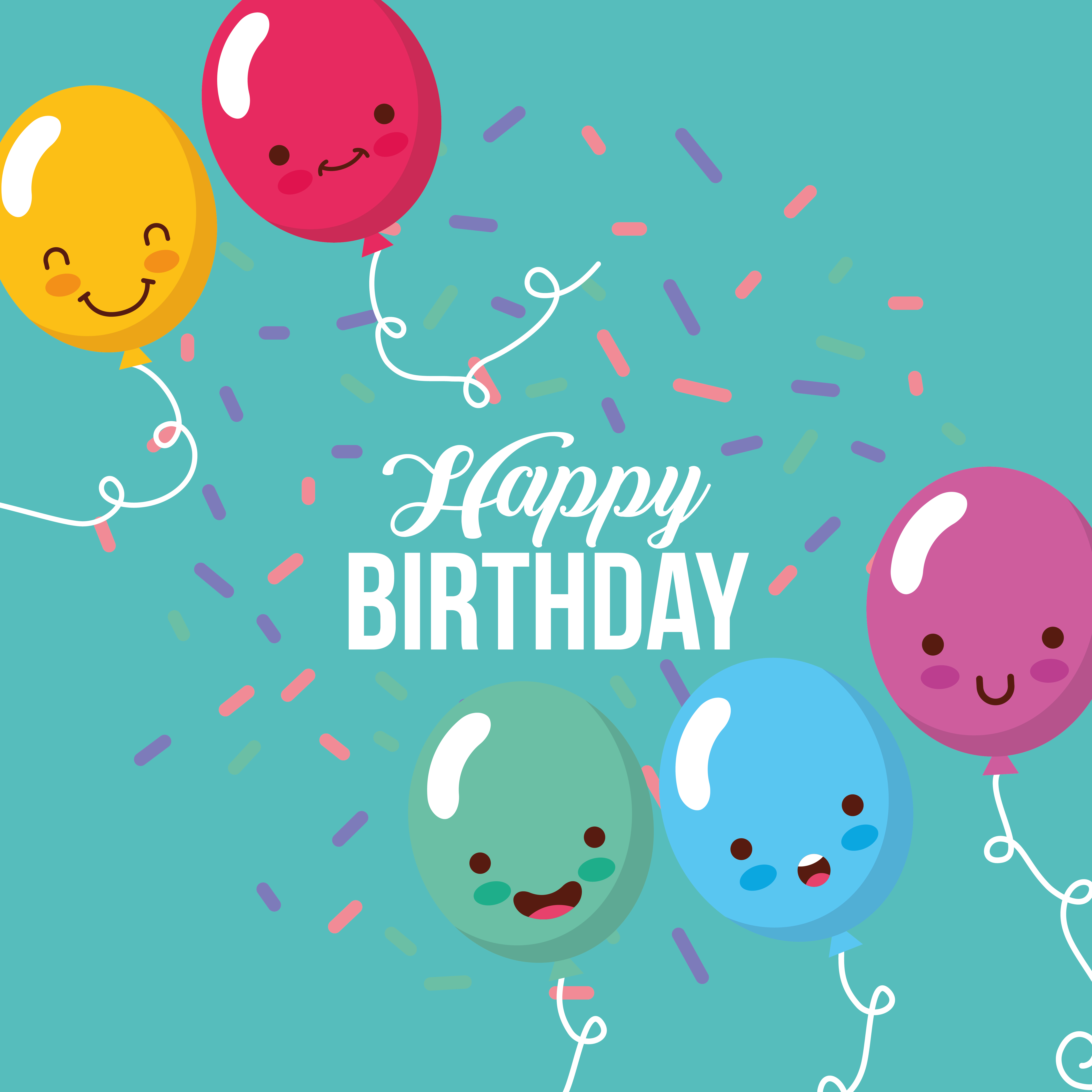 Happy Birthday Card With Kawaii Balloons Download Free Vectors Clipart Graphics Vector Art