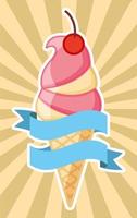 ice cream cone with banner on ray pattern vector