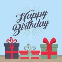 happy birthday card with gift boxes vector