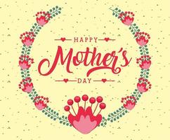mothers day card with floral wreath vector