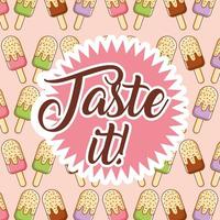 ice cream bar pattern with Taste It text vector