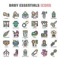 Baby Essentials Iconos de líneas finas vector