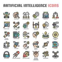 Iconos de líneas finas de inteligencia artificial vector