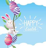 easter rabbit with eggs decoration and plants vector