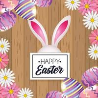 Happy Easter emblem with easter rabbit and eggs decoration