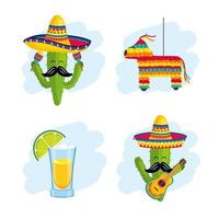 set mexican traditional decoration to event celebration vector