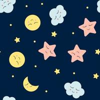 Seamless pattern with cute clouds, star and moons vector