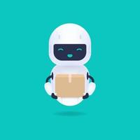 White friendly android robot holding a parcel vector
