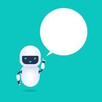 White friendly android robot with speech bubble