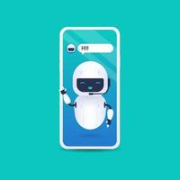 White friendly android robot say hi. Chatbot future concept vector