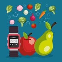 Smartwatch with healthy lifestyle icons vector