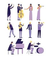 conjunto de instrumentos de personas de música vector