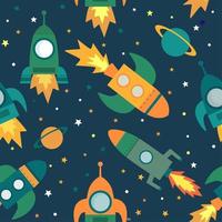 Seamless pattern with space, rockets, planets and stars vector
