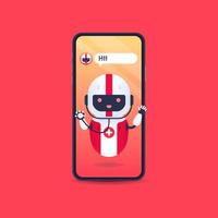 Medical friendly android robot with stethoscope in smartphone. vector