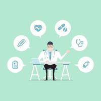 Doctor desk with medical icons vector